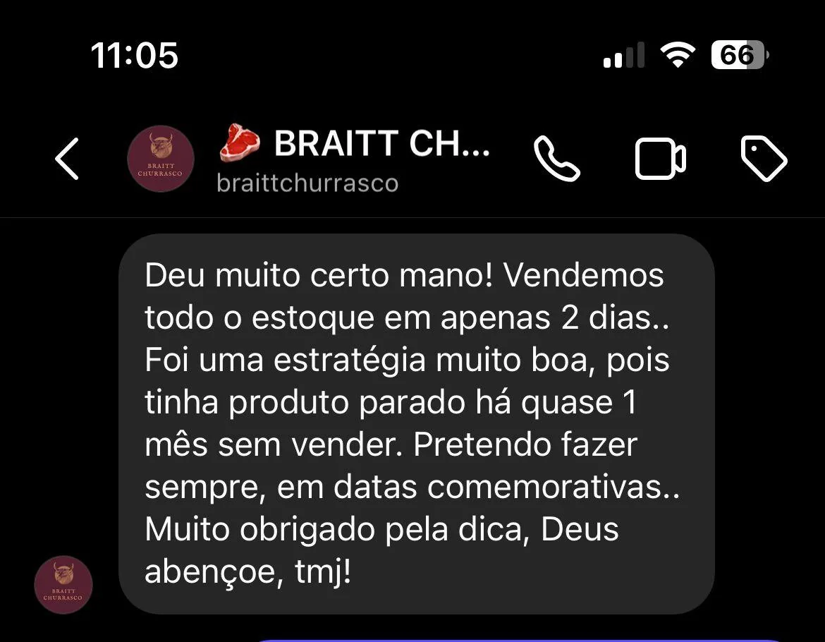 Print do depoimento do cliente Braitt Churrasco